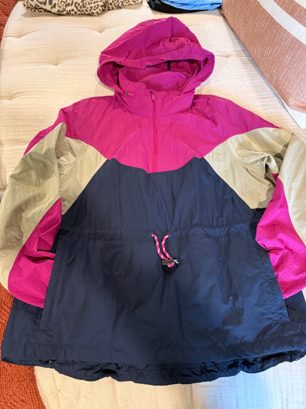 lululemon athletica Pink Navy & Beige Colorblock Windbreaker Hoodie